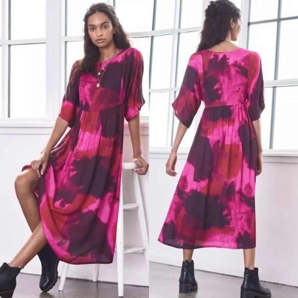 Anthropologie Lysandra Norblack Norwhite pink red purple tie dye dress small/med